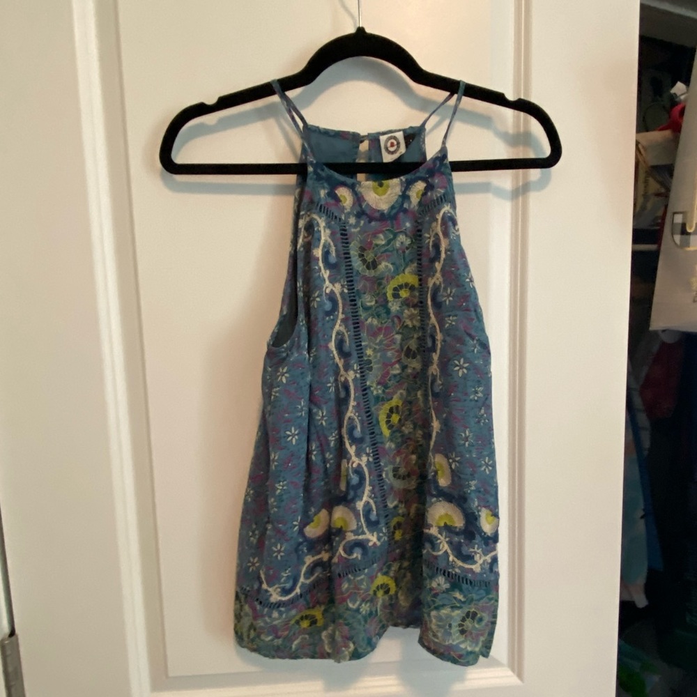 Anthropologie Blue with Embroidery Akemi + Kin For Tank Top/Cami